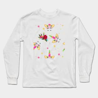 Magical unicorn with mix flowers pattern Long Sleeve T-Shirt